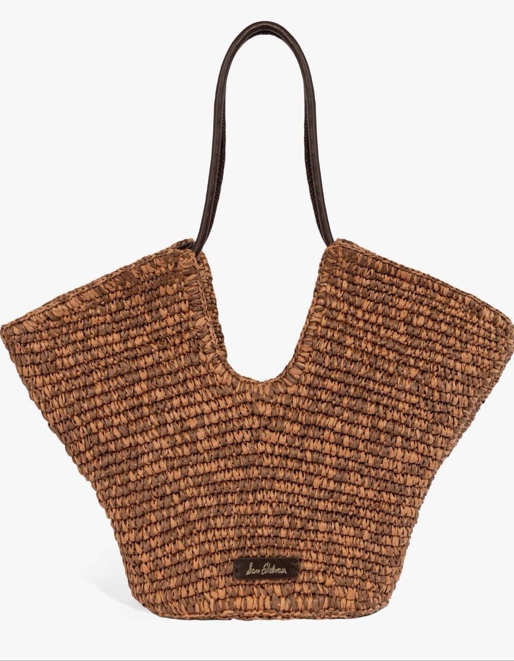 Sam Edelman Lynn Paper Raffia Tote in dark brown woven body with pouch NWT